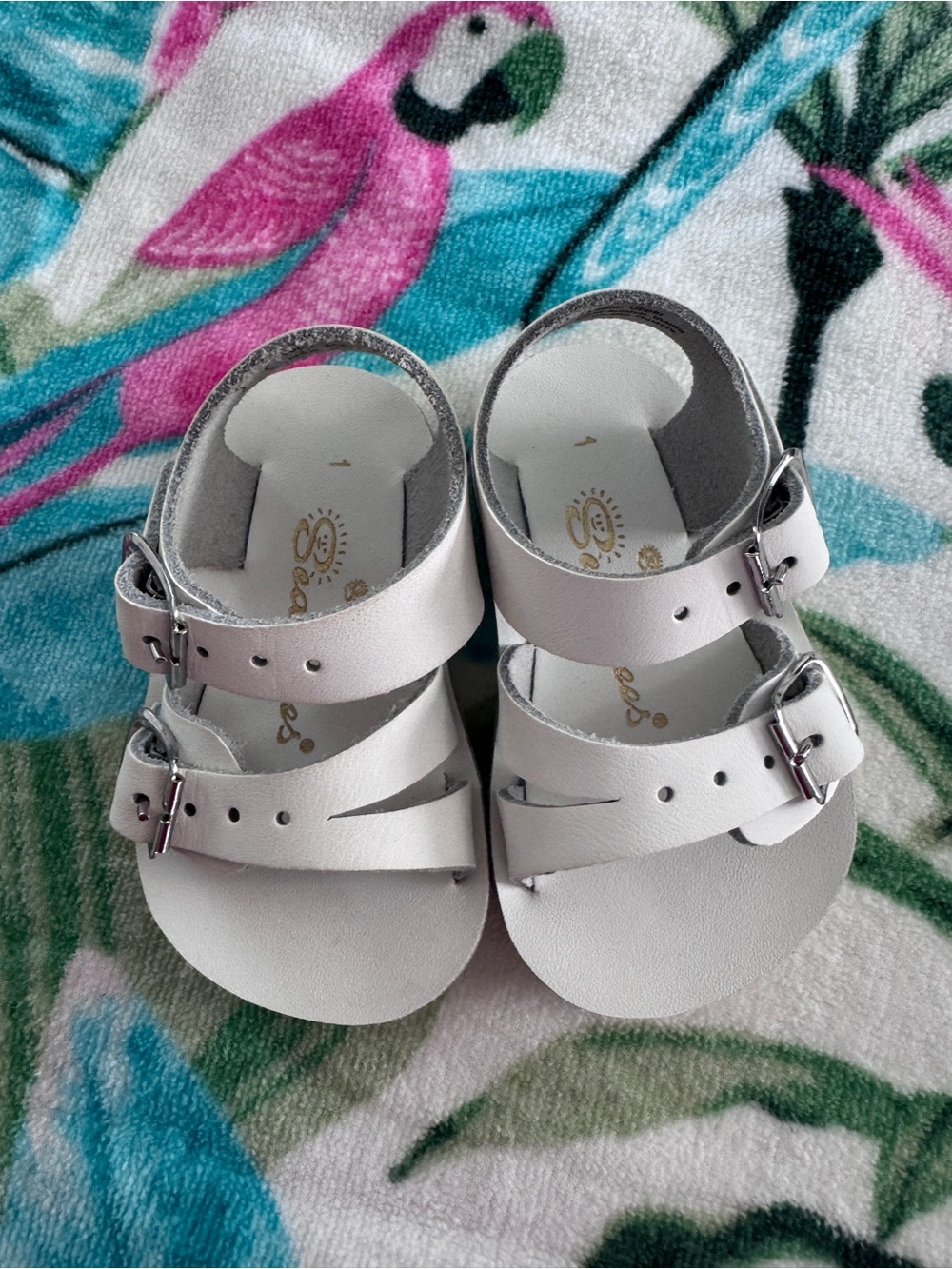 New White Leather Sun San Baby Sandals Sz 1